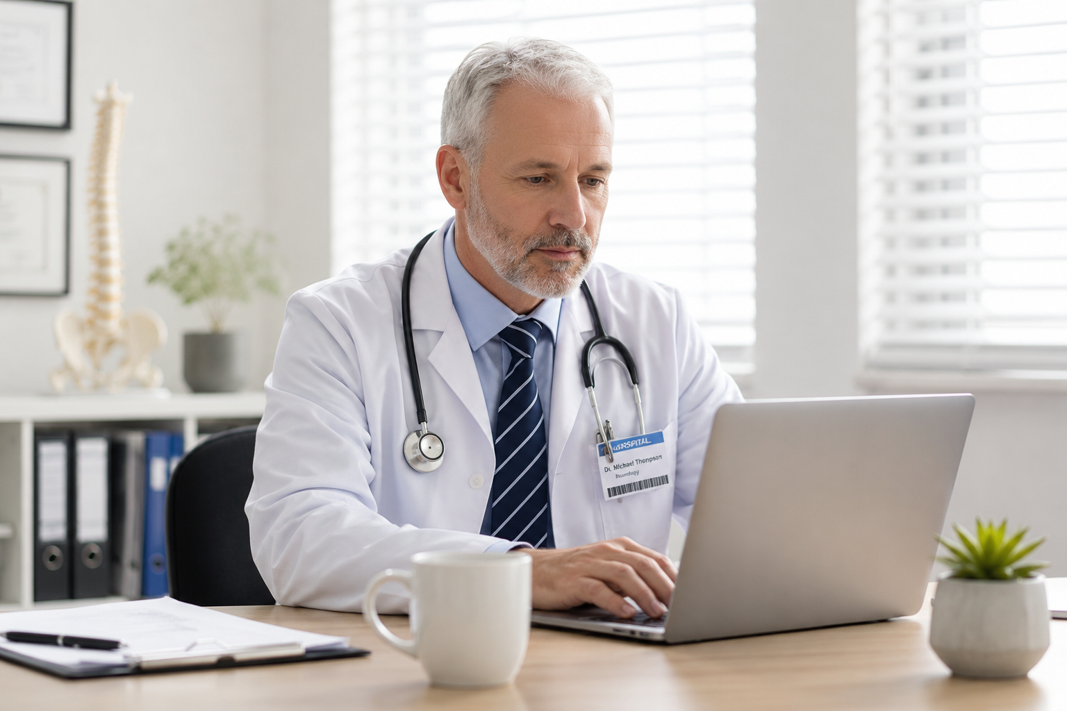 Physician conducting a telehealth consultation using a digital healthcare platform