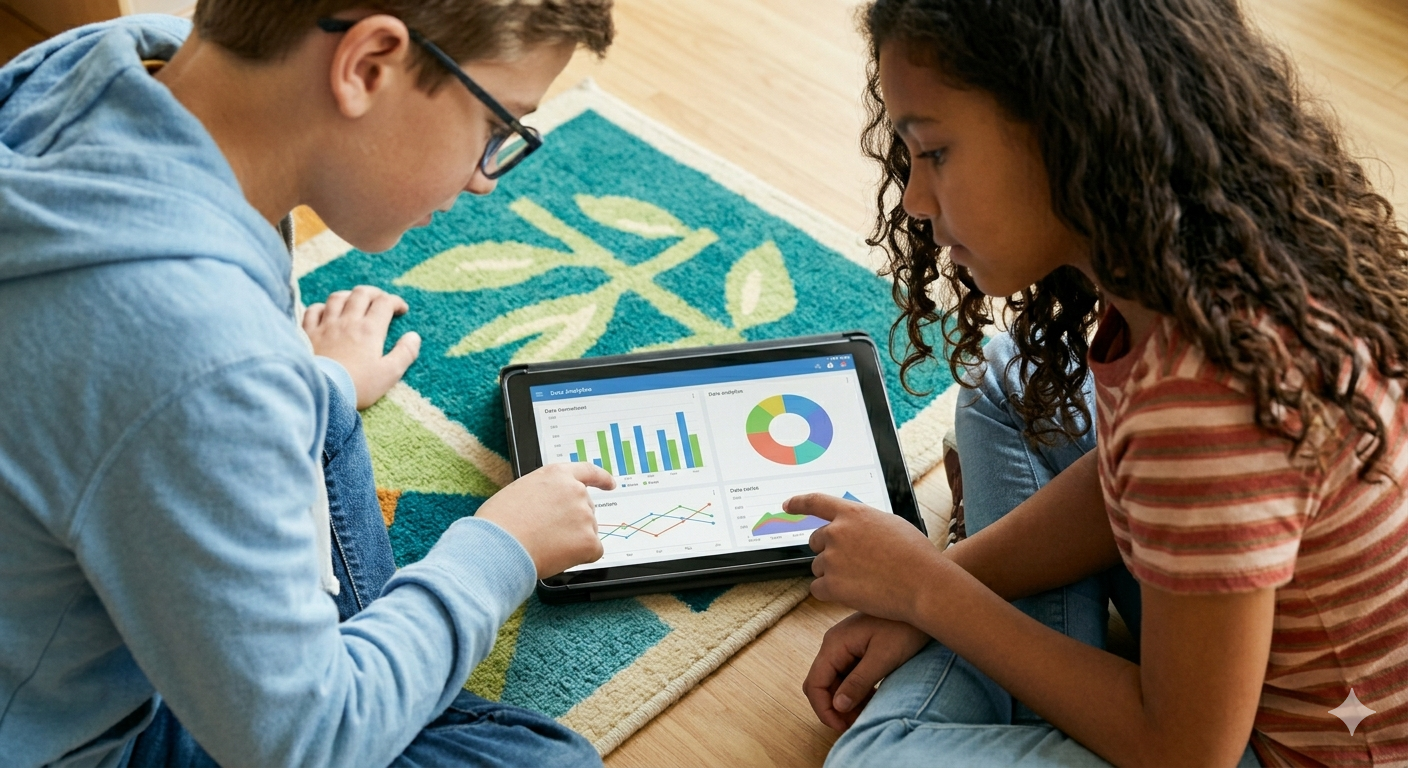 Students engaging with digital learning tools and educational progress tracking dashboards