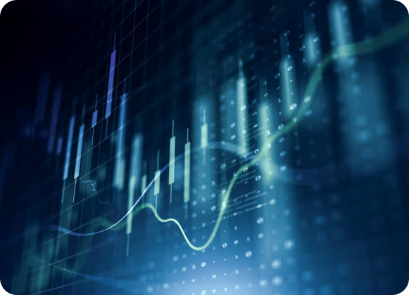 Abstract digital chart with glowing lines and bar graphs representing financial data.