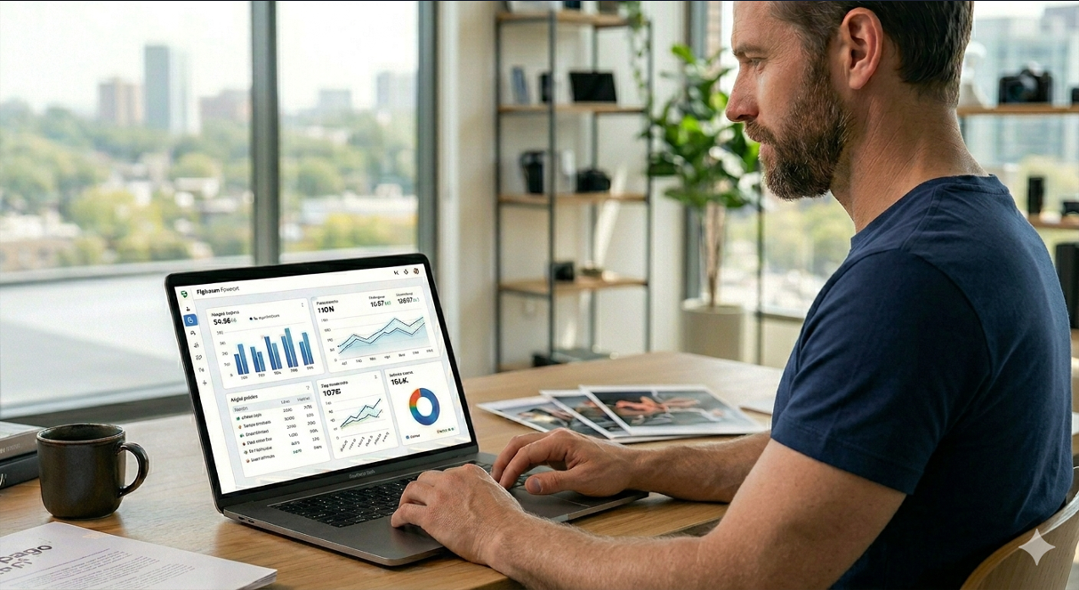Content strategist analyzing creator marketing performance dashboards
