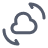Grey outlined icon of cloud with two cyclical arrows surrounding it