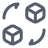 Grey outlined pair of cubes with cyclical arrows connecting them