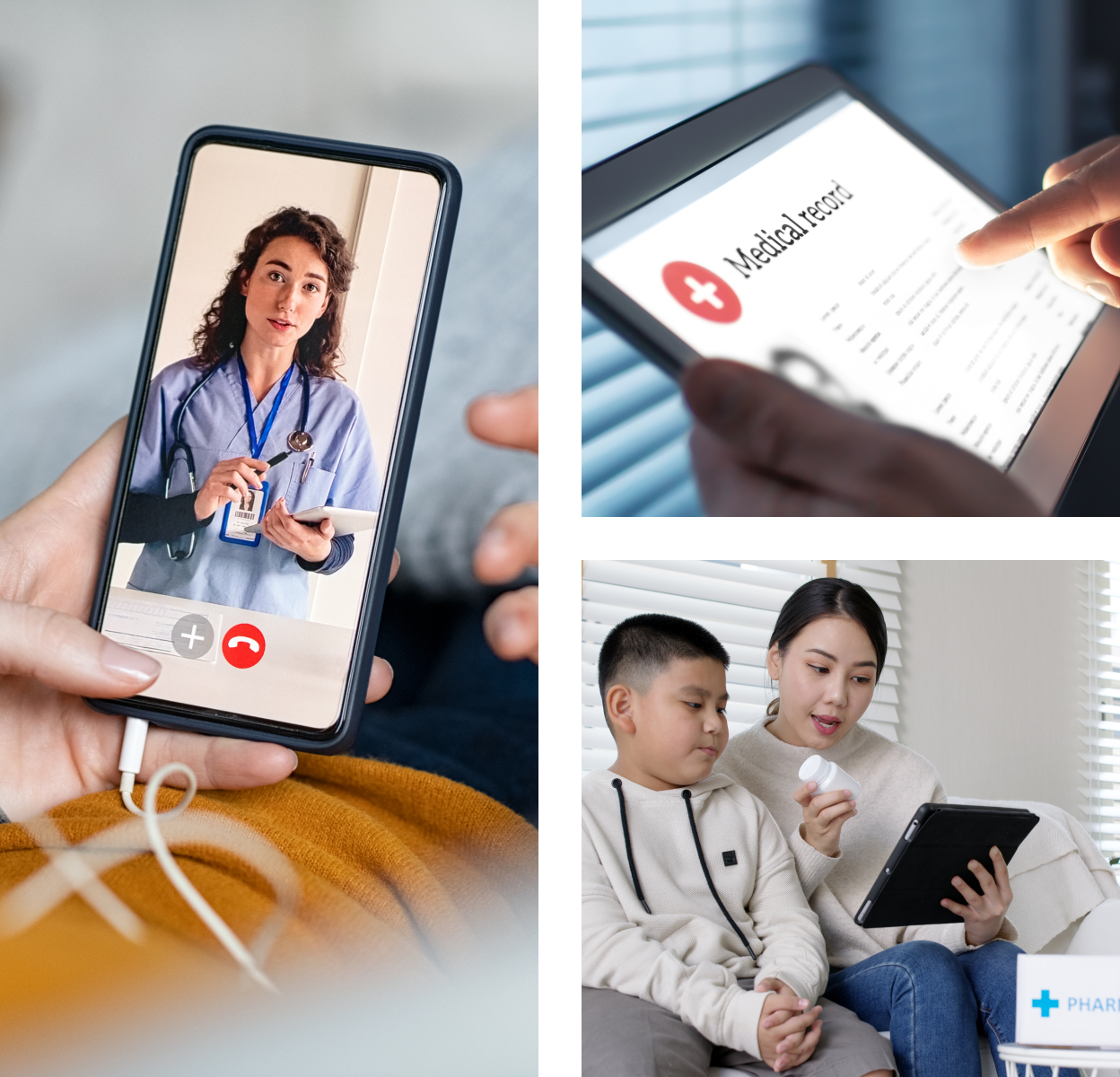 Collage of telehealth appointments featuring online medical app